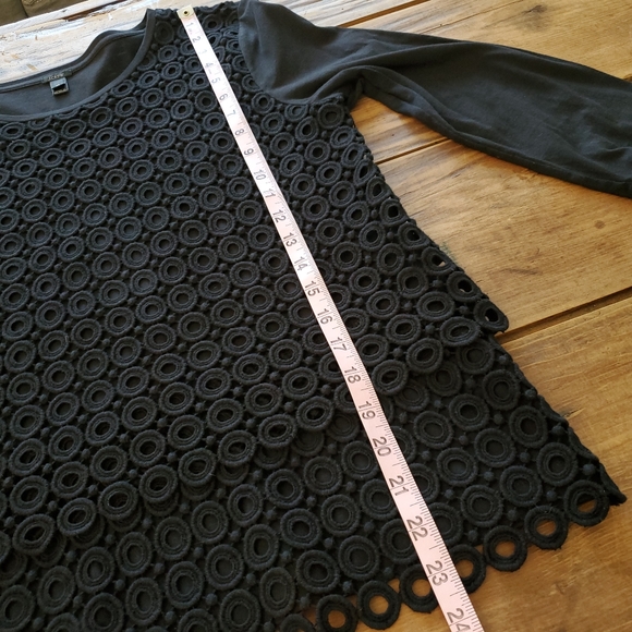 J. Crew 3/4 Sleeve Lace Front Cotton Crew Neck Black Top Medium - Picture 10 of 12